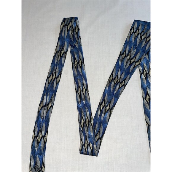 John Clarendon Dress Tie Mens Size 58" Blue Geometric 100% Silk Designer - Picture 5 of 12